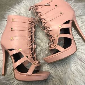 Pink lace up booties
